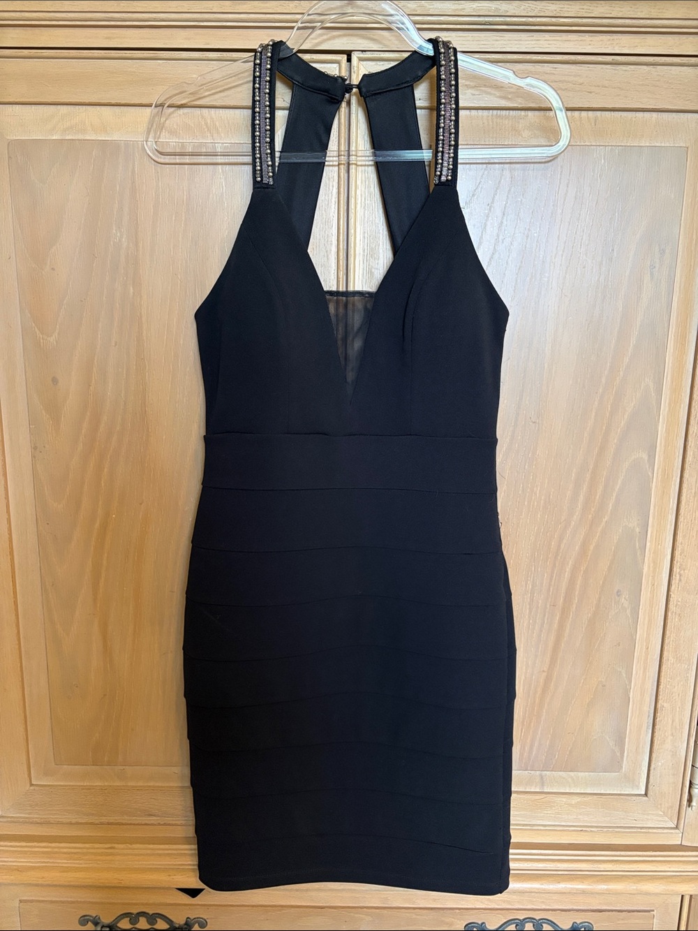 Sequin Hearts Black Mini Dress with Embellished Straps